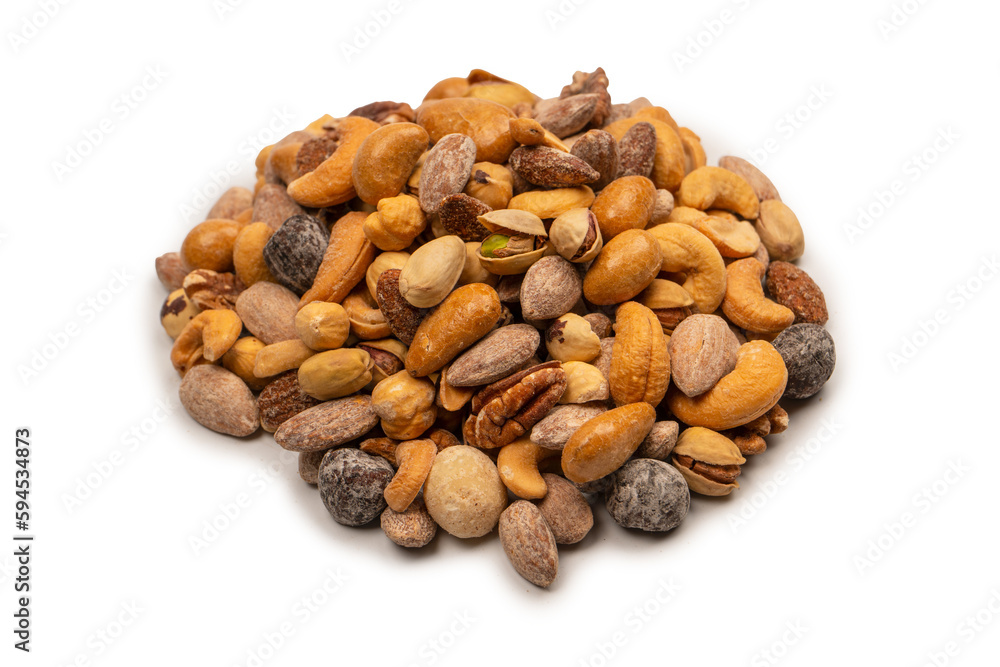 A group of almonds, pistachios, walnuts, macadamia, cashews. A group of almonds, pistachios, walnuts, macadamia, cashews.