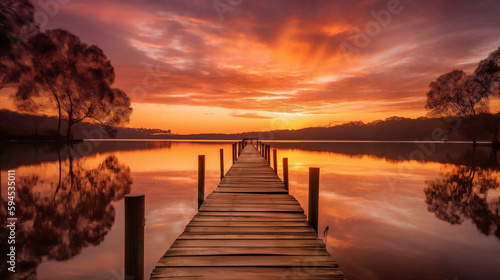 The sunrise over a lake and dock © Crhistian