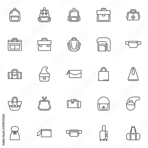 Types of bag line icons set