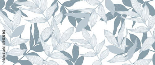 Abstract vector botanical background with blue branches and leaves. Background for decor, covers, cards and presentations