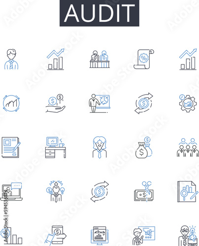 Audit line icons collection. Checkup, Verification, Inspection, Scrutiny, Examination, Review, Assessment vector and linear illustration. Appraisal,Analysis,Survey outline signs set