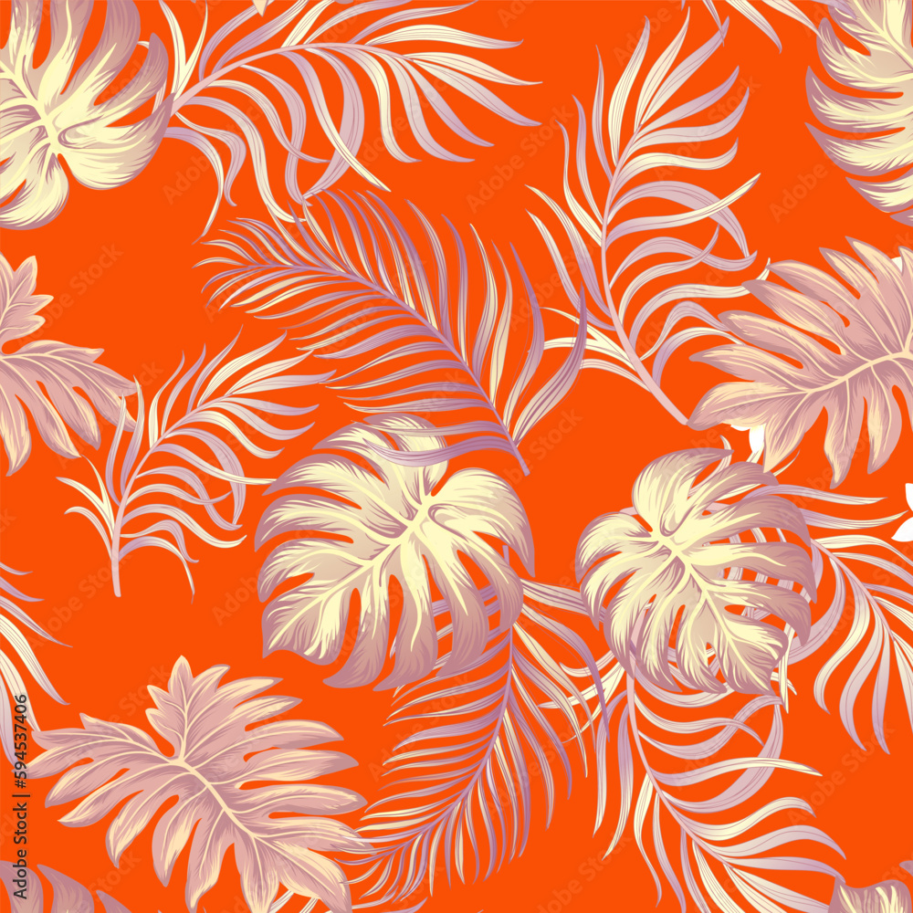 Tropical leaves vector pattern. summer botanical illustration for clothes, cover, print, illustration design.	