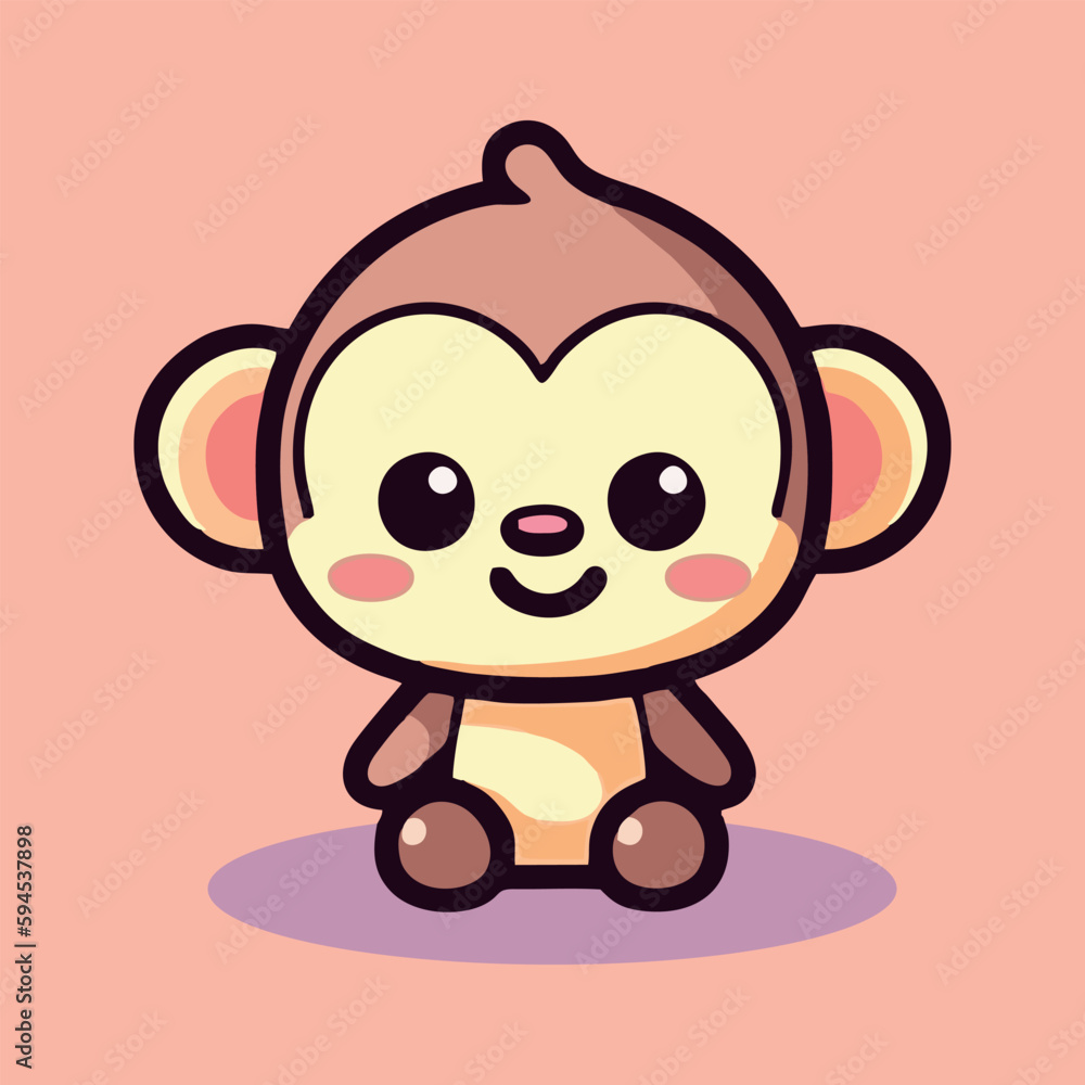 Cute monkey chibi mascot vector cartoon style