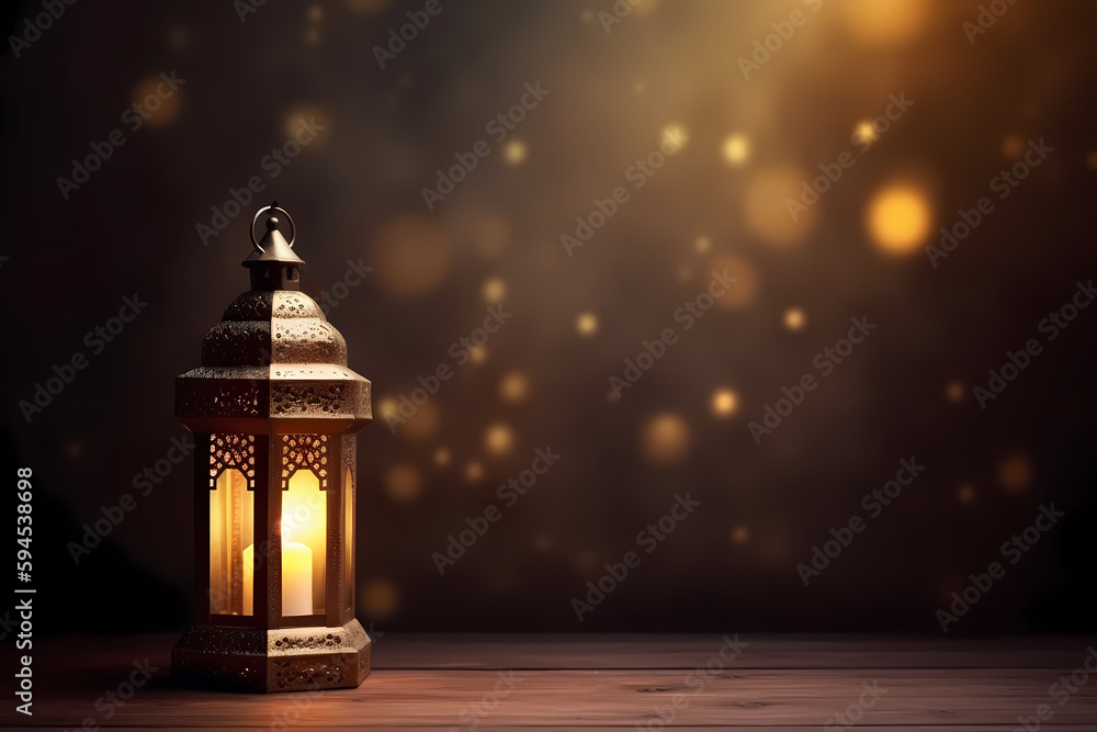 Ilustration islamic lantern stands with candle light ramadan kareem background Generated ai Ilustration islamic lantern stands with candle light ramadan kareem background Generated ai