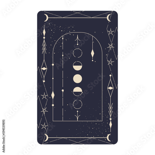 Tarot card set with mystic celestial border. Boho esoteric tarot card with moon and frame. Vector illustration. Sacred geometry celestial triangle