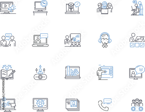 Pursuing line icons collection. Ambition, Progression, Tenacity, Drive, Aspiration, Perseverance, Dedication vector and linear illustration. Advancement,Focus,Attainment outline signs set