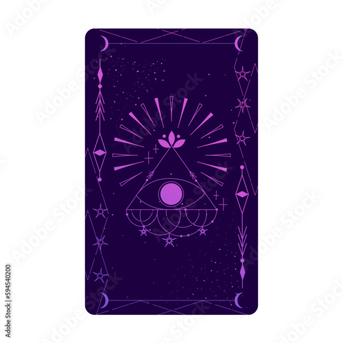 Tarot card set with mystic celestial border. Boho esoteric tarot card with moon and frame. Vector illustration. Sacred geometry celestial triangle