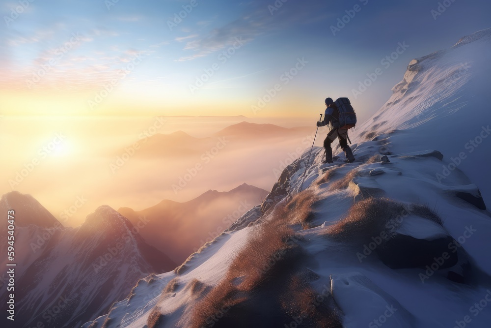 Man climbing mountains. Generate Ai