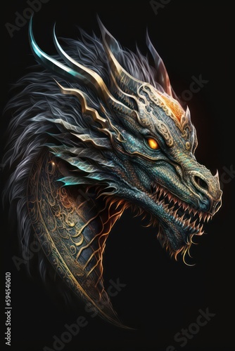Head of dragon. Dragon head in 3d art style illustration. Head dragon. Generative AI.