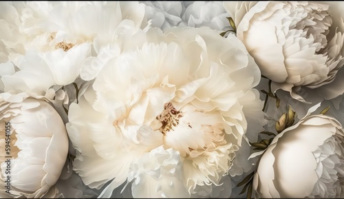 Fototapeta Naklejka Na Ścianę i Meble -  White ethereal background filled with white peony flowers. Generative AI.
