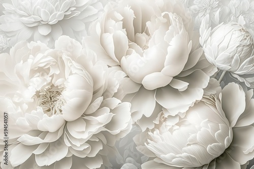 Fototapeta Naklejka Na Ścianę i Meble -  White ethereal background filled with white peony flowers. Generative AI.