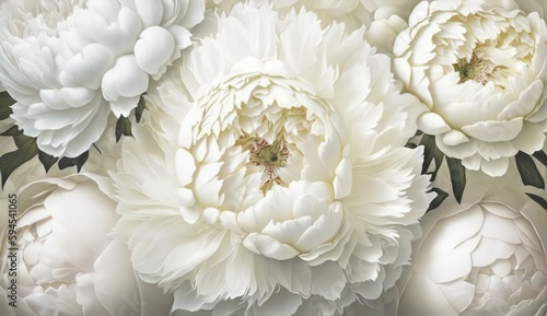Fototapeta Naklejka Na Ścianę i Meble -  White ethereal background filled with white peony flowers. Generative AI.