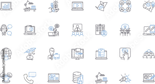 Summit and congress line icons collection. Conference, Symposium, Meeting, Assembly, Convocation, Colloquium, Convention vector and linear illustration. Forum,Gathering,Huddle outline signs set