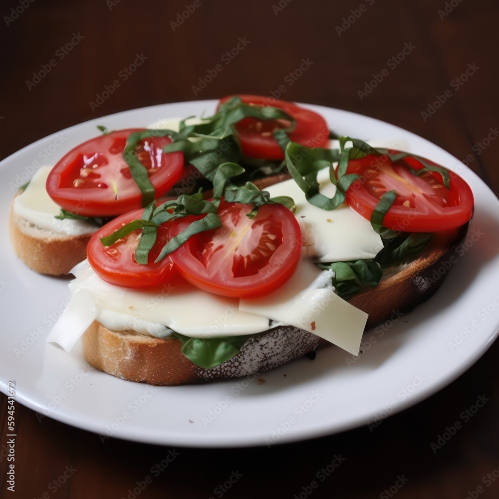 Tomato sandwich. Tomato sandwich with rocket salad. Generative AI.