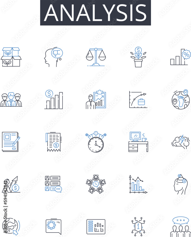 Analysis line icons collection. Leadership, Vision, Management, Strategy, Innovation, Influence, Direction vector and linear illustration. Decisiveness,Authority,Responsibility outline signs set