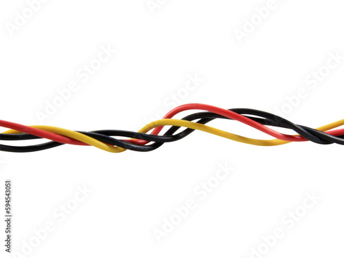 Multicolored wire cable of usb and adapter isolated on white background.