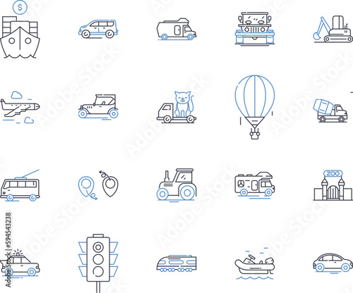 Cruise line icons collection. Ocean, Ship, Vacation, Luxury, Relaxation, Adventure, Entertainment vector and linear illustration. Cuisine,Paradise,Ports outline signs set