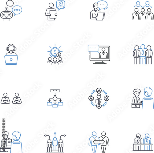 Parley line icons collection. Discussion, Talk, Conversation, Dialogue, Debate, Negotiation, Converse vector and linear illustration. Conference,Discourse,Speak outline signs set