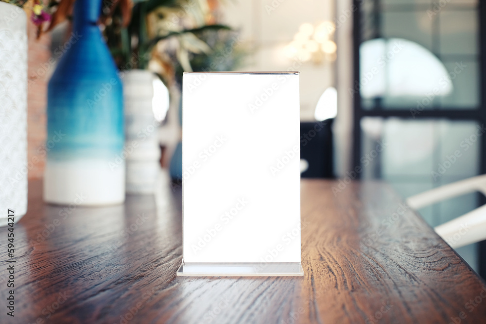 Menu frame standing on wood table in Bar restaurant cafe. space for text marketing promotion. Menu frame standing on wood table in Bar restaurant cafe. space for text marketing promotion.