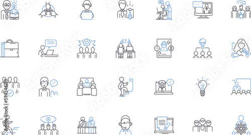 Office worker line icons collection. Desk, Computer, Printer, Ph, Meetings, Email, Deadline vector and linear illustration. Patience,Concentration,Frustration outline signs set