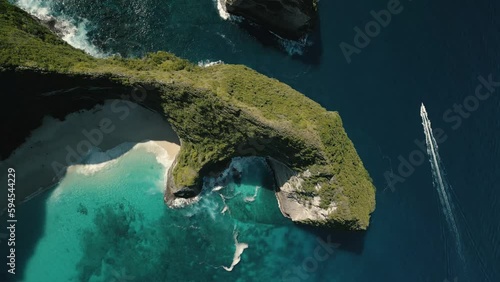 Bali beach spectacular aerial at keling king beach, Nusa Penida, ocean island around Bali. photo