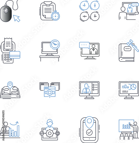 Holding company conglomerate line icons collection. Diversification, Acquisitions, Consolidation, Synergy, Integration, Portfolio, Investments vector and linear illustration. Expansion,Merger,Parent