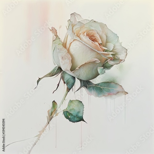 Rose flower isolated on white background, Rose flower in translucent watercolor Generative AI 