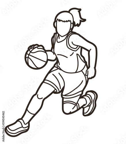 Basketball Sport Female Player Action Cartoon Graphic Vector