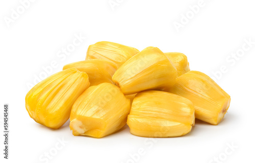 Ripe Jackfruit bulbs isolated on white background. Clipping path.