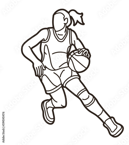 Fototapeta Naklejka Na Ścianę i Meble -  Basketball Sport Female Player Action Cartoon Graphic Vector