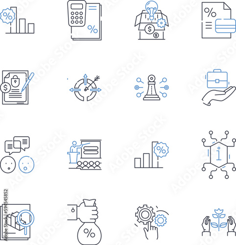 Deliberate and contemplate line icons collection. Ponder, Meditate, Reflect, Ruminate, Muse, Consider, Evaluate vector and linear illustration. Conceive,Conceptualize,Devise outline signs set