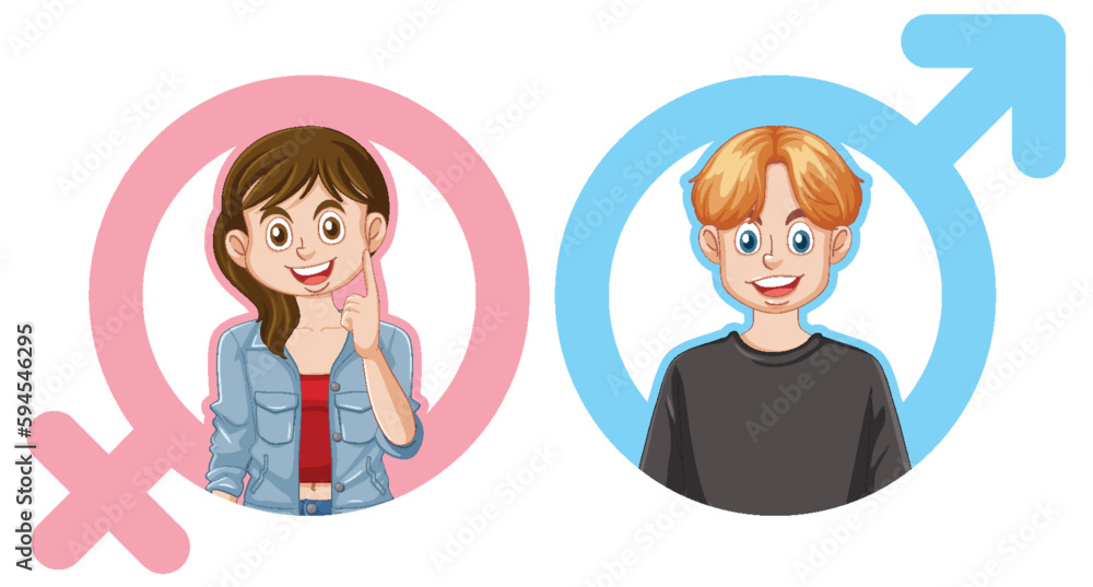 Gender Symbols with Cartoon Character Gender Symbols with Cartoon Character