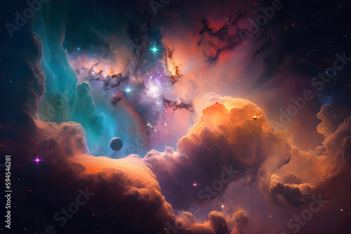 Bright space background, featuring stars, and cosmic dust, Generative AI