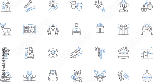 Ecstatic New Year line icons collection. Celebrate, Joyful, Happiness, Party, Fireworks, Resolution, Excitement vector and linear illustration. Thrilled,Countdown,Optimism outline signs set