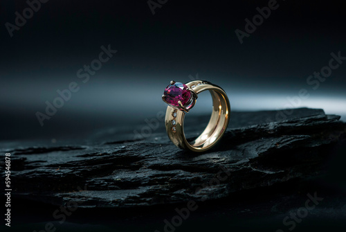 Garnet Ring on slate background photo