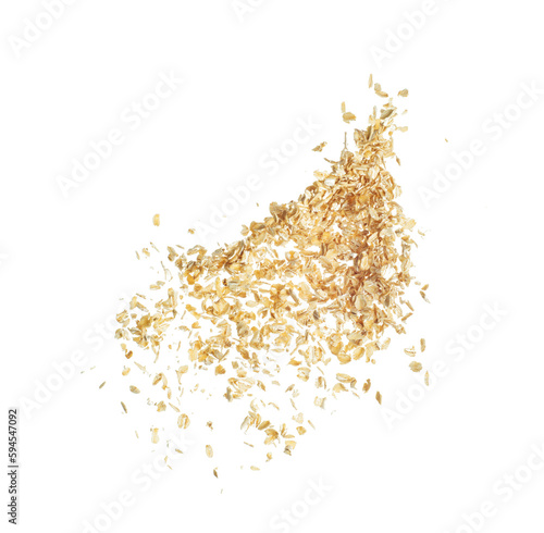 Flying raw oatmeal on white background. Zero gravity food concept.