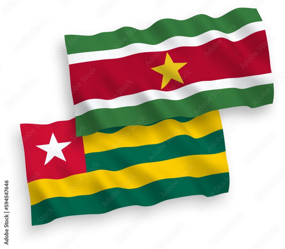 Flags of Togolese Republic and Republic of Suriname on a white background Flags of Togolese Republic and Republic of Suriname on a white background