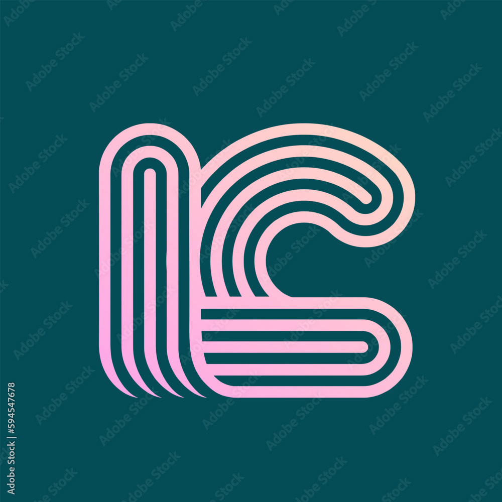 LC monogram logo signature icon. Alphabet initials emblem. Abstract letter l, letter c. Lettering sign. Modern deco design, web, tech style bold characters. Geometric intertwined lines typography.