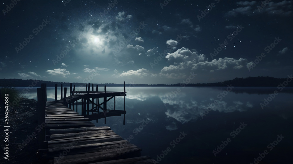 Fototapeta premium moon on a background star sky reflected in the sea. Generative ai