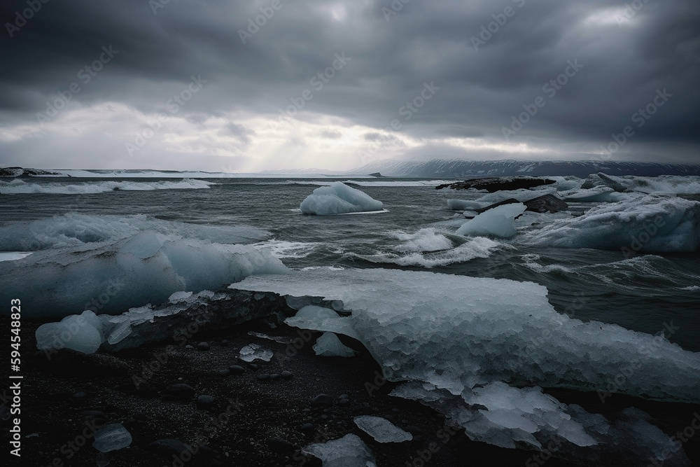 Obraz premium Melting ice in the ocean - Generative AI