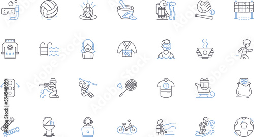 Diversions line icons collection. Gaming, Puzzles, Trivia, Amusement, Hobbies, Sports, Art vector and linear illustration. Music,Crafts,Collecting outline signs set