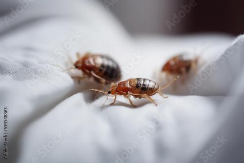 Foto Bed bugs on a white cloth, macro, Generative AI
