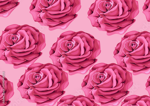 Seamless pattern with pink roses on a pink background illustration.