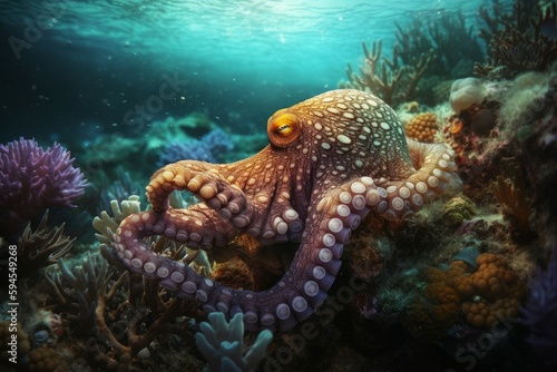 Octopus underwater reef. Generate Ai © nsit0108
