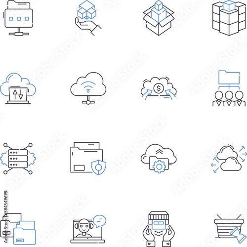Warehouse line icons collection. Storage, Logistics, Shipment, Pallets, Inventory, Forklifts, Loading vector and linear illustration. Unloading,Distribution,Packaging outline signs set