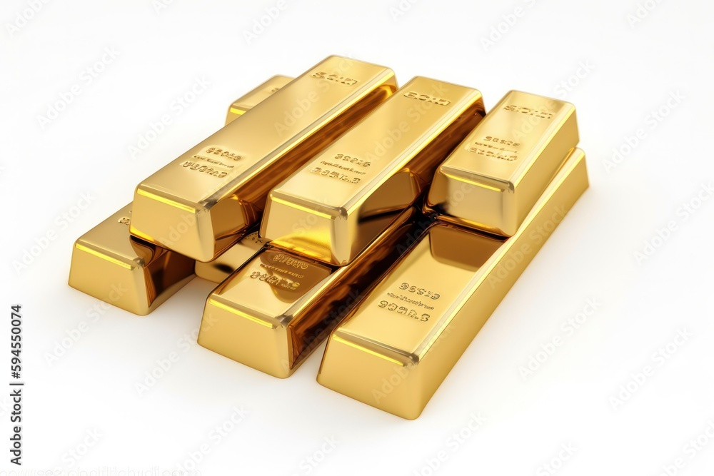 several bars of gold isolated on white background. investment and capital preservation.Generative AI
