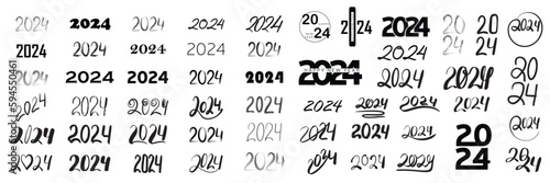 Collection 2024 year. Set of handwriting 2024 numbers. Vector illustration.