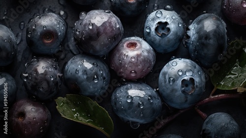 Fresh ripe blueberry background with water drops on a white background  top view