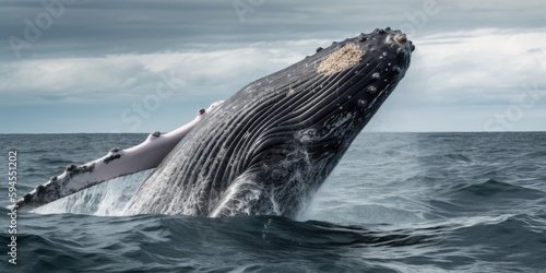 A Close-Up Image of a Whale Showcasing its Power and Intricate Beauty. Generative AI © Sparrowski