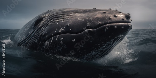 A Close-Up Image of a Whale Showcasing its Power and Intricate Beauty. Generative AI © Sparrowski